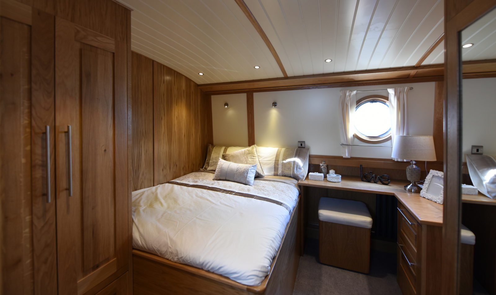 canal boat interior with bed