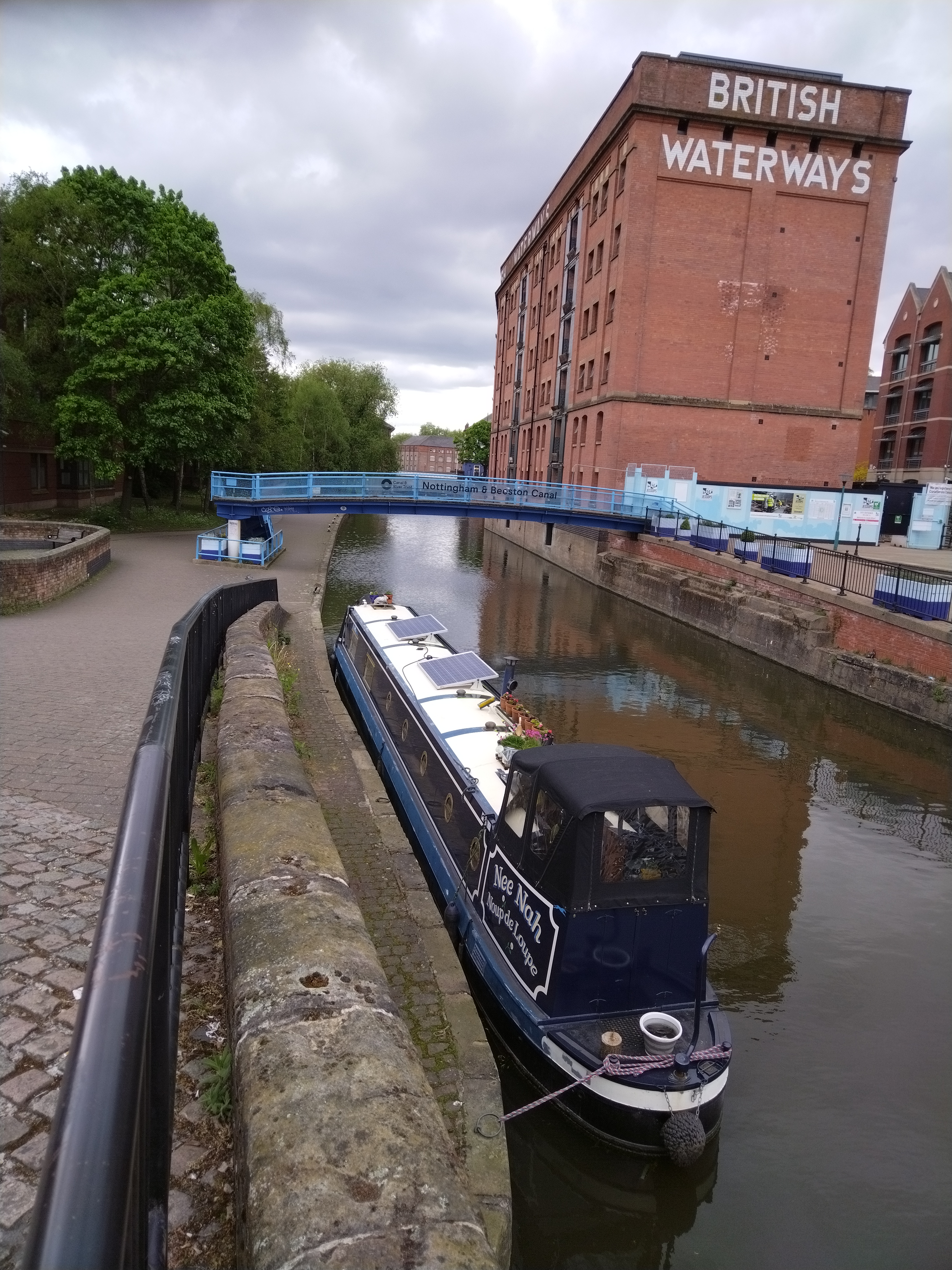 waterways sign with canal boat in Nottingham